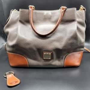 Dooney & Bourke Elephant Gray Pebble Grain Leather Brenna Satchel Bag Purse Key